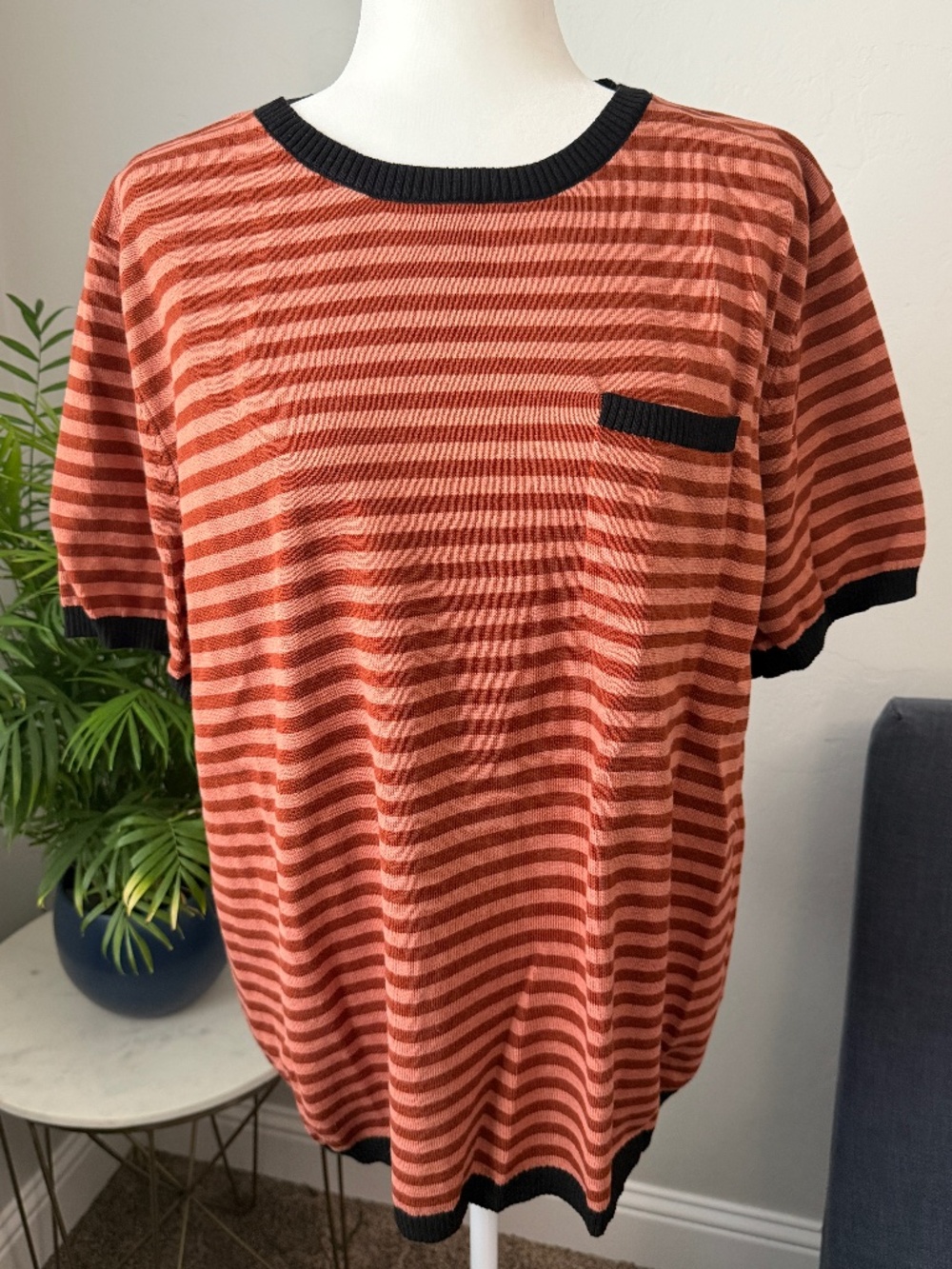 Womens Lightweight Short Sleeve Sweater - Lillusory - Striped - Sz 2XL - NEW